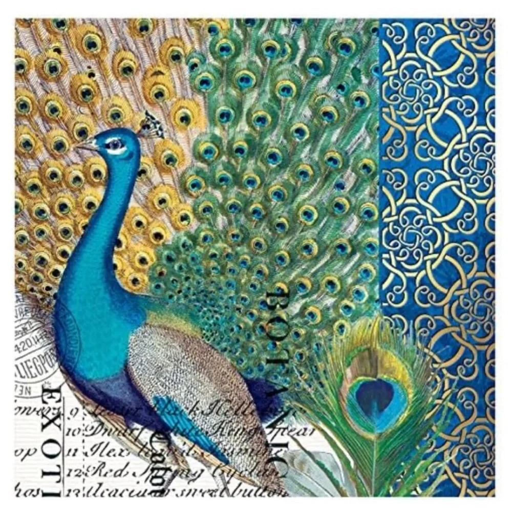 Set of 2 Individual Peacock Decoupage Cocktail Size Napkins Decorative Napkins
